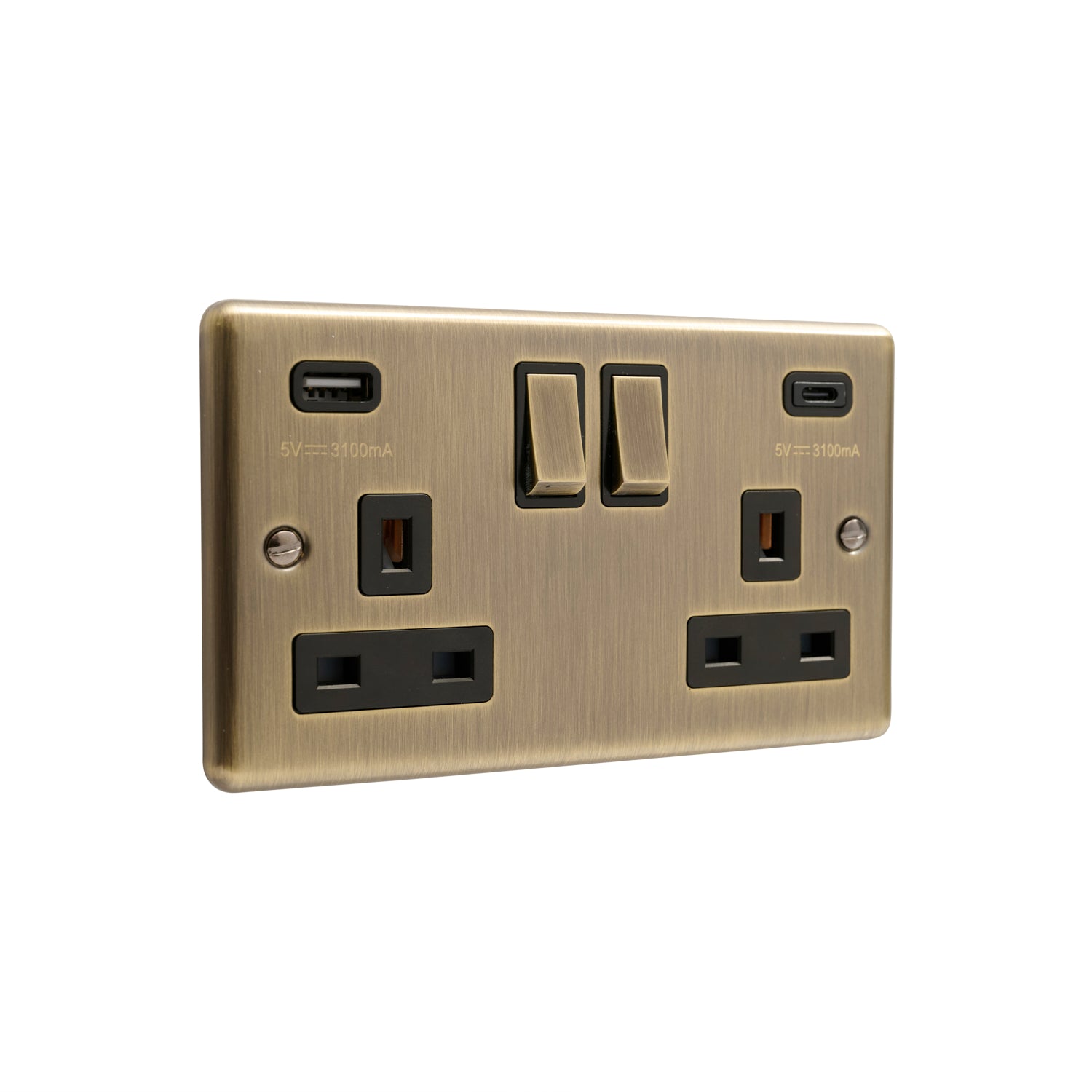 Windsor Antique Brass USB A & C Type Switched Socket 2 Gang 3.1A - W67AB