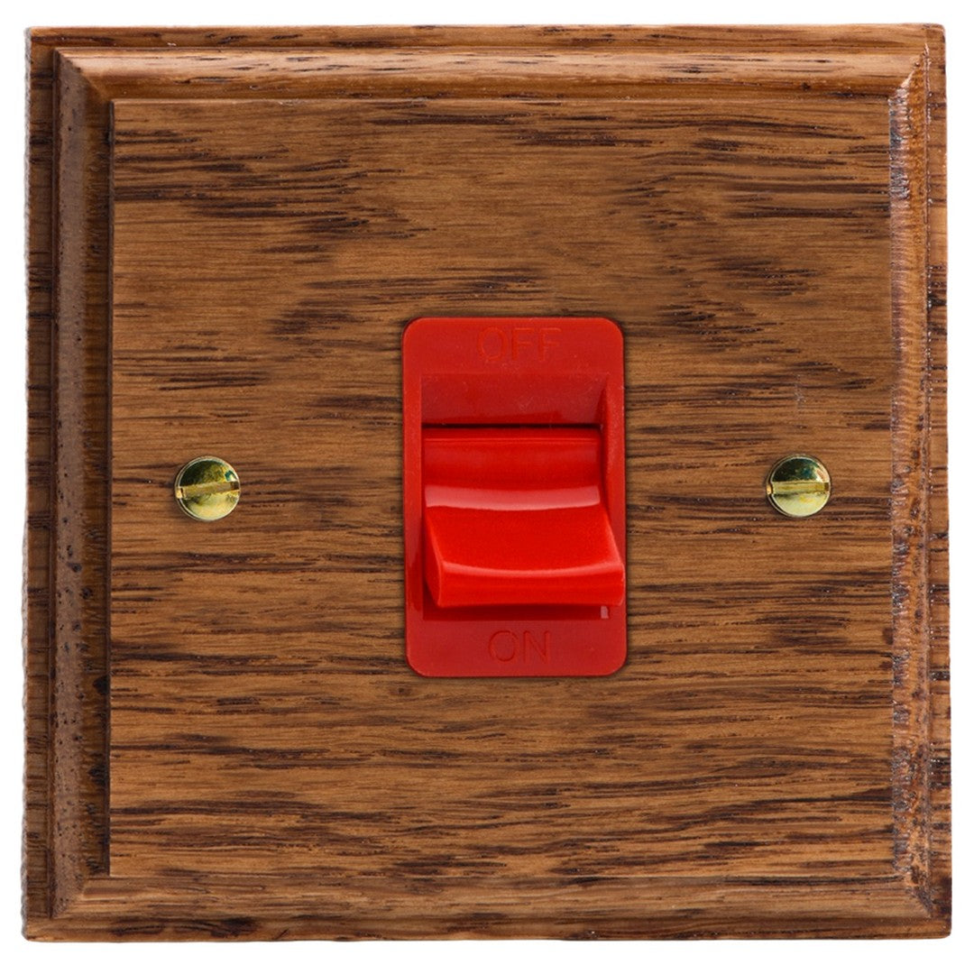 Varilight Kilnwood45A Cooker Switch (Single Plate/ Red Rocker) - XK45SMOB