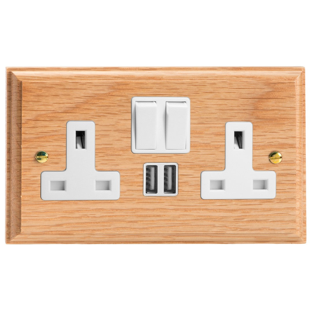 Varilight Kilnwood Double Socket with 2 x 12W Shared USB A Charging Ports - XK5U2SOW