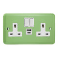 Beryl Green 2-Gang 13A Single Pole Switched Socket with 1x USB A & 1x USB C Charging Ports XY5UACW.BG