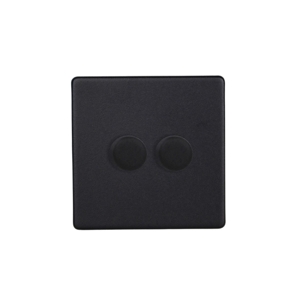 Matt Black Urban Screwless 2-Gang 2-Way V-Pro Push On/Off Rotary LED Dimmer 2 x 0-120W (1-10 LEDs) JDYP252S.MB image 0
