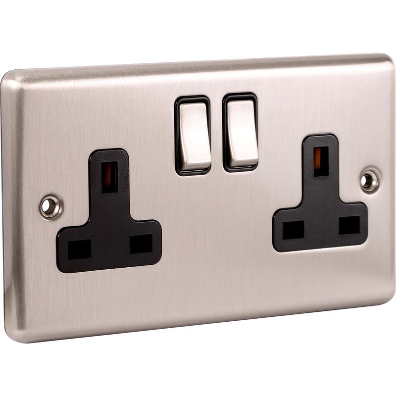 Brushed Steel Double 2 Gang 13a Socket -  W07BSB image 0