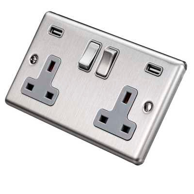 Brushed Steel USB – Twin Ports 4.8a – W66BSG image 0