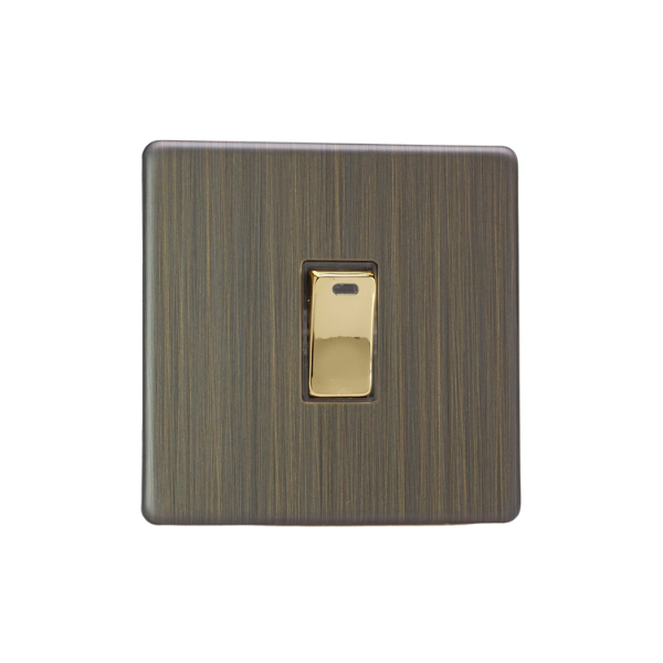 Urban Screwless Antique Brass 1-Gang 20A Double Pole Rocker Switch + Neon Indicator Light XDY20NS.AB image 0