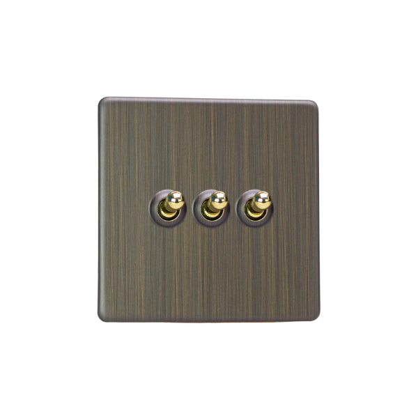 Urban Screwless Antique Brass 3-Gang 10A 1- or 2-Way Toggle Switch XDYT3S.AB image 0