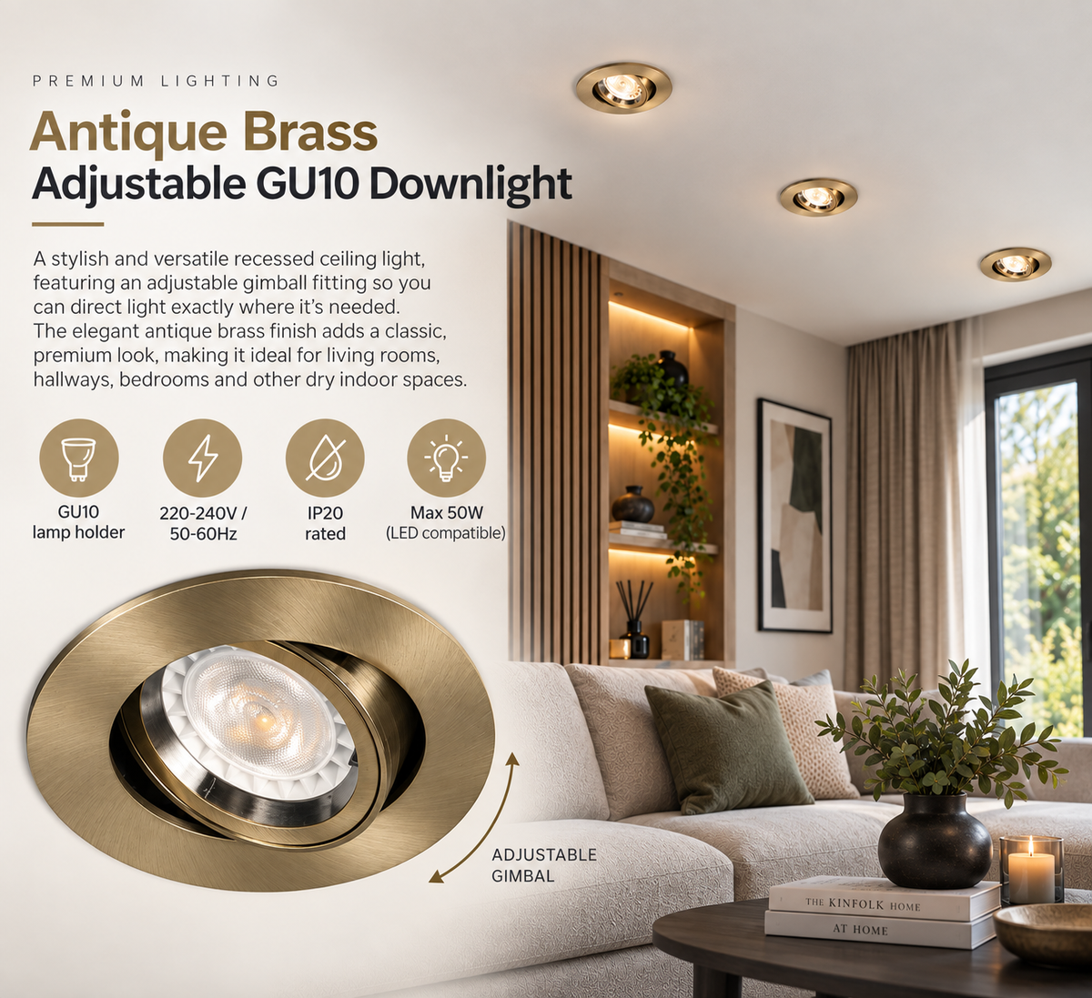 Antique Brass Tilt/Adjustable Fire Rated Downlight - VUEP545