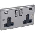 Brushed Steel Black USB A & C Type Switched Socket 2 Gang 3.1A - W67BSB image 0