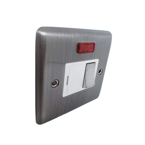 BRUSHED CHROME 13A SWITCHED FUSED SPUR WITH NEON B/CHROME WHITE INSERT - 39BCW image 0