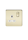 Polished Brass 13A 1G DP Switched Socket with White Insert - SFR7000PBW image 0