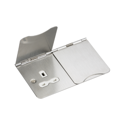 13A 2G Unswitched Floor Socket - Brushed Chrome with White Insert - FPR9UBCW image 0