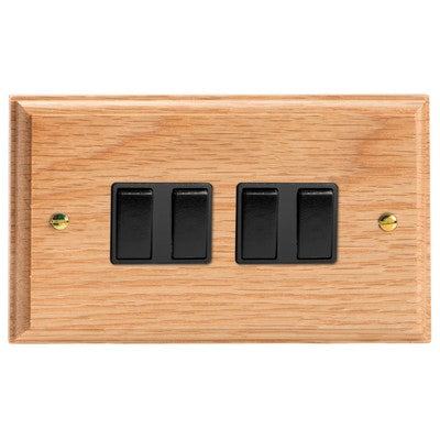 Varilight Kilnwood 4-Gang 10A 1- or 2-Way Rocker Switch (Twin Plate) - XK9OB image 0