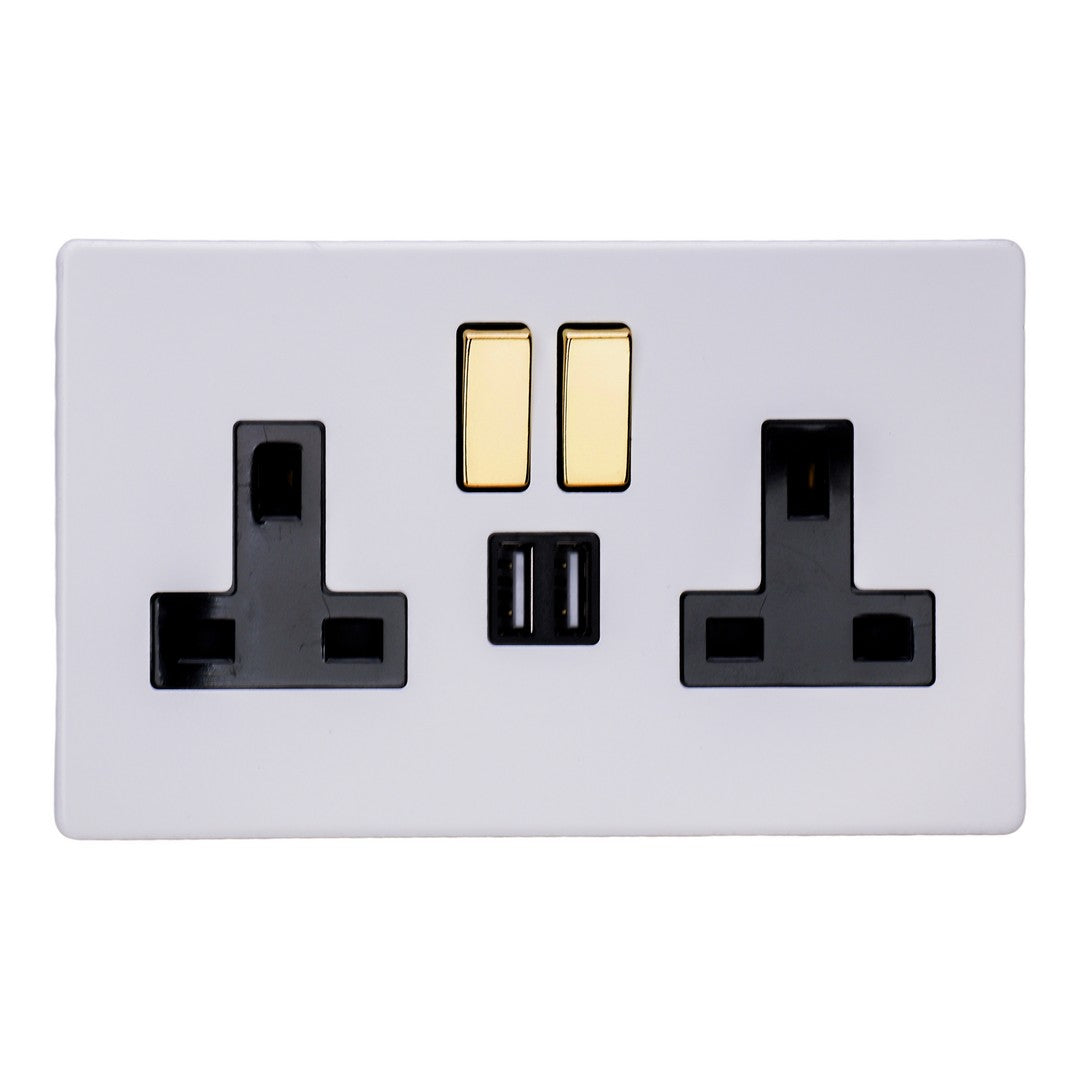 Varilight Primed 2-Gang 13A Single Pole Switched Socket + 2x5V DC 2100mA USB Charging Ports XDY5U2SVBS.PD image 0