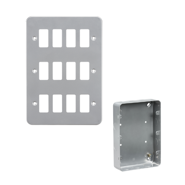 Metal Clad 12 Gang Grid Plate and 40mm Back Box MC-G12 image 0