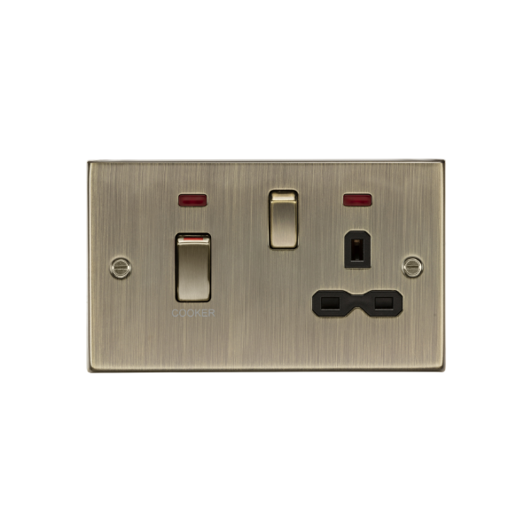 Antique Brass 45A DP Switch & 13A Socket with Neons with Black Insert - CS83MNAB image 0