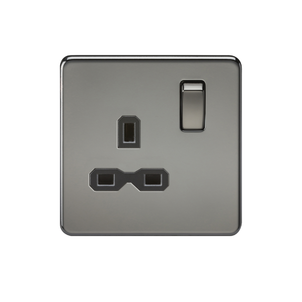 Black Nickel 13A 1G DP Switched Socket with Black Insert - SFR7000BN image 0