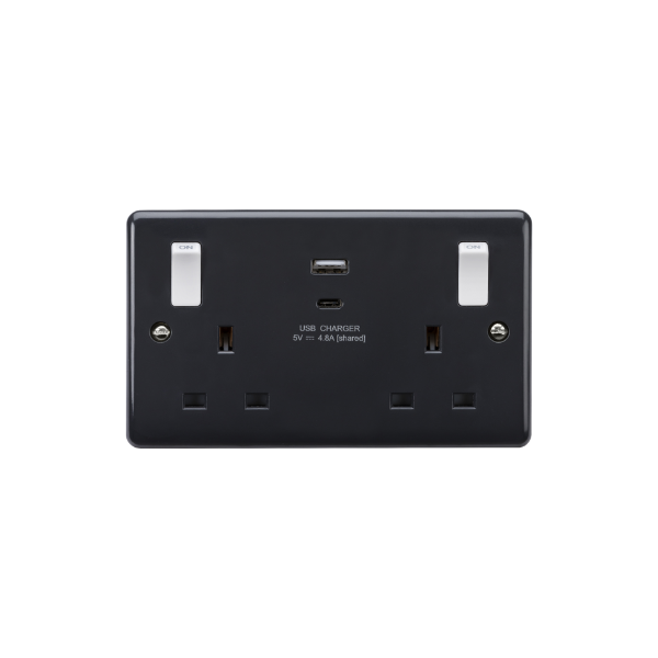 13A 2G Switched socket with white outboard rockers and dual USB (A+C) 4.8A [Part M compliant] image 0