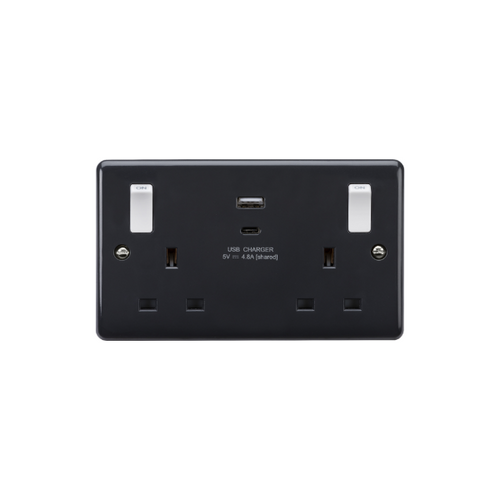 13A 2G Switched socket with white outboard rockers and dual USB (A+C) 4.8A [Part M compliant] image 0