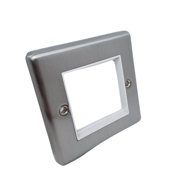 Brushed Steel Data Plate 2 Modules White Insert – W63BSW image 0