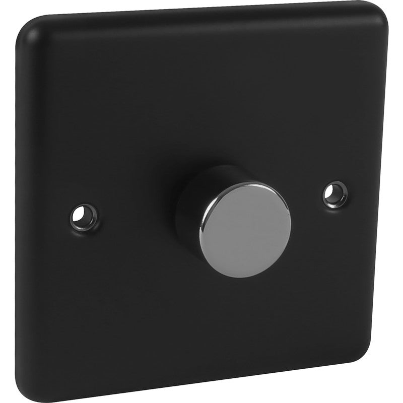 Matt Black 1 Gang Push Intelligent 150W LED Dimmer 2-Way with Polished Chrome Dimmers - W10MBPC-IN25 image 0