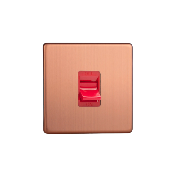 Brushed Copper Urban Screwless 45A Cooker Switch (Single Plate, Red Rocker) XDY45SS.BC image 0
