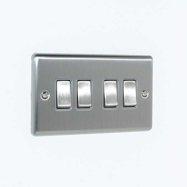 Brushed Steel 4 Gang Quad 10A Light Switch – W04BSG image 0