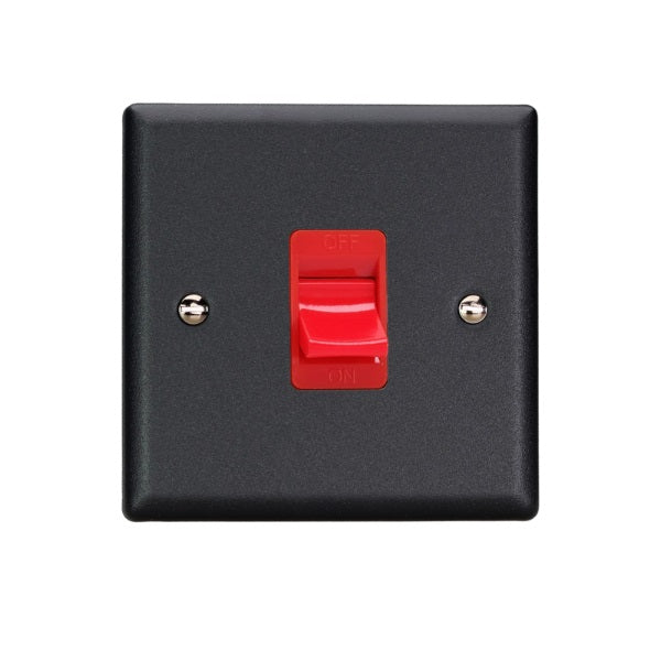 Varilight Vogue Matt Black 45A Cooker Switch (Single Plate, Red Rocker) - XY45S.MB image 0