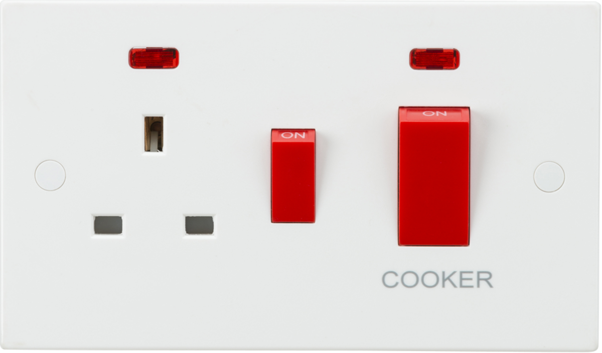 45A DP Switch & 13A Socket with Neons - Red Rockers - SN8333N image 0