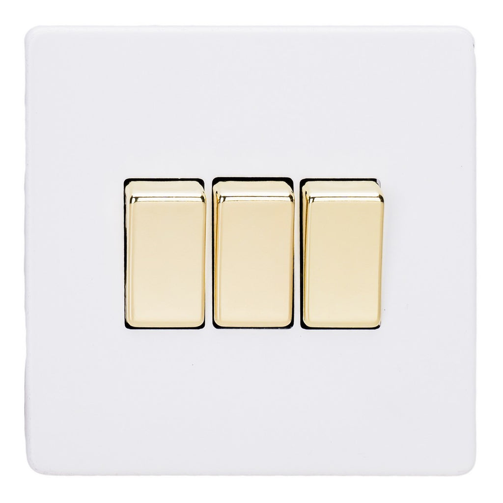 Varilight Primed 3-Gang 10A 1- or 2-Way Rocker Switch with Brass Rocker – XDY3VS.PD image 0