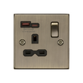 Antique Brass 13A 1G SP Switched Socket with Dual USB A+C 12V DC 1.5A [Max. 18W] with Black Insert - CS9919AB image 0