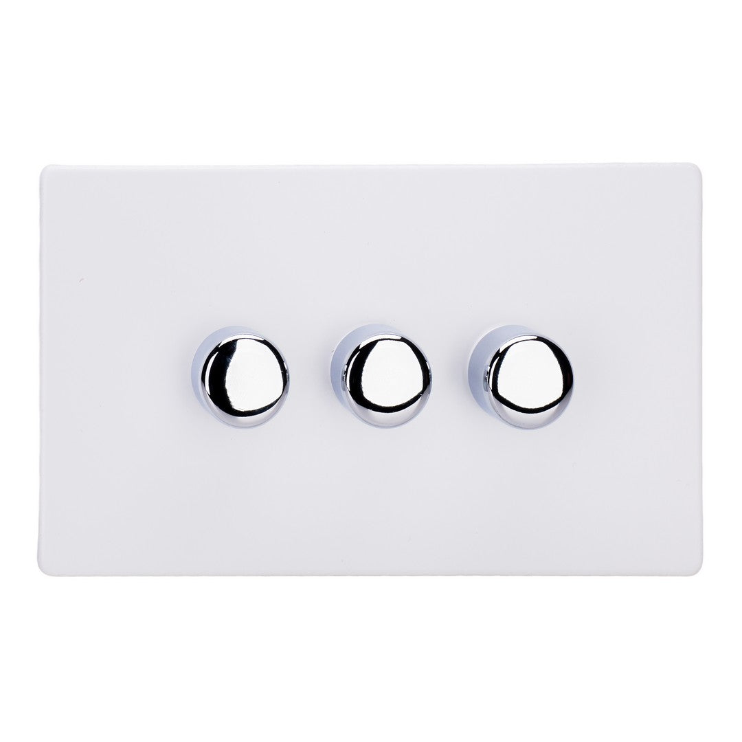 Varilight 3-Gang 2-Way V-Pro Push On/Off Rotary LED Dimmer 3 x 0-120W (Twin Plate) - JDYDP303S.PD image 0