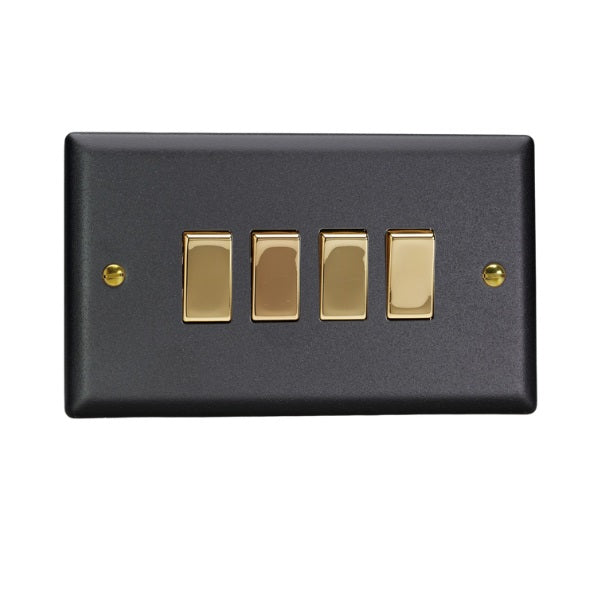 Varilight Vogue Matt Black 4-Gang 10A 1- or 2-Way Rocker Switch (Twin Plate) - XY9V.MB image 0