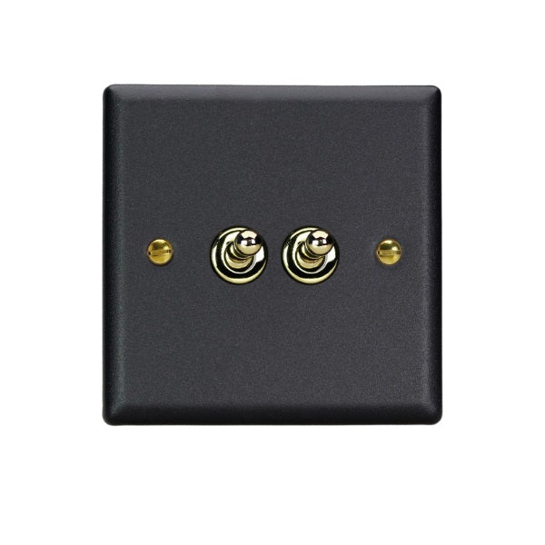 Varilight Vogue Matt Black 2-Gang (10A Intermediate Switch + 10A 1- or 2-Way Toggle Switch) - XYT71V.MB image 0