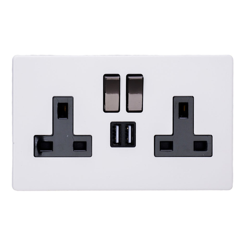 Varilight Primed 2-Gang 13A Single Pole Switched Socket + 2x5V DC 2100mA USB Charging Ports XDY5U2SIBS.PD image 0
