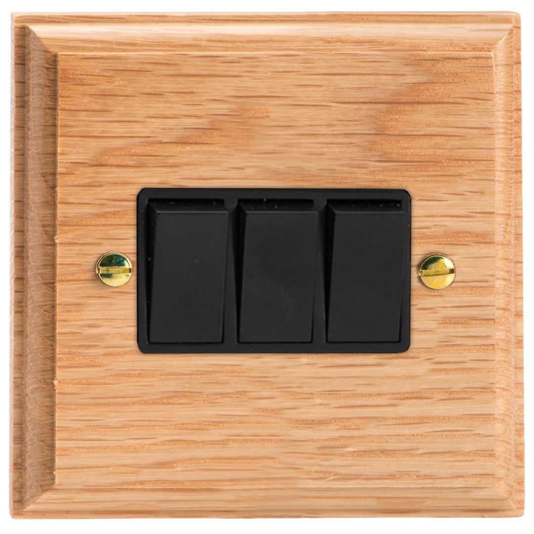 Varilight Kilnwood 3-Gang 10A 1- or 2-Way Rocker Switch - XK3OB image 0