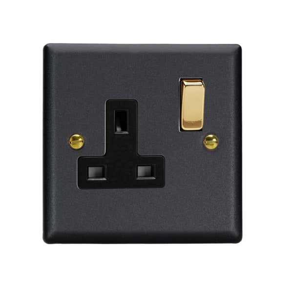 Varilight Vogue Matt Black 1-Gang 13A Double Pole Switched Socket - XY4VB.MB image 0