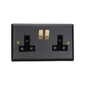 Varilight Vogue Matt Black 2-Gang 13A Double Pole Switched Socket - XY5VB.MB image 0