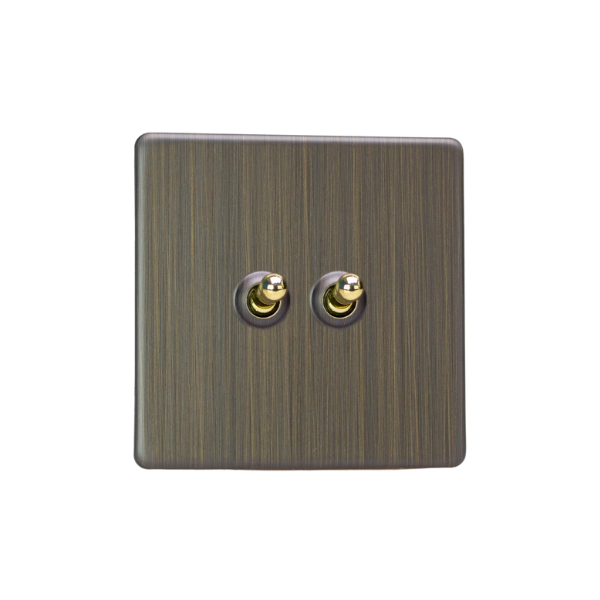 Urban Screwless Antique Brass 2-Gang 10A 1- or 2-Way Toggle Switch XDYT2S.AB image 0