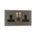 Urban Screwless Antique Brass 2-Gang 13A Single Pole Switched Socket + 2x5V DC 2100mA USB Charging Ports XDY5U2SBS.AB image 0