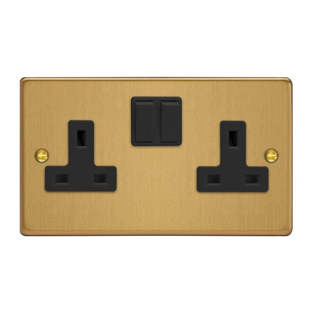 Brushed Brass 2-Gang 13A Double Pole Switched Socket XDE5B.BB image 0