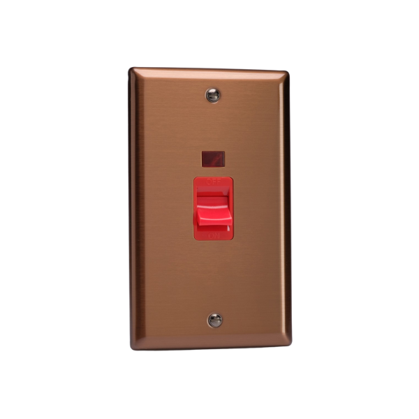 Urban Brushed Bronze 45A Cooker Switch + Neon (Vertical Twin Plate, Red Rocker) XY45N.BZ image 0