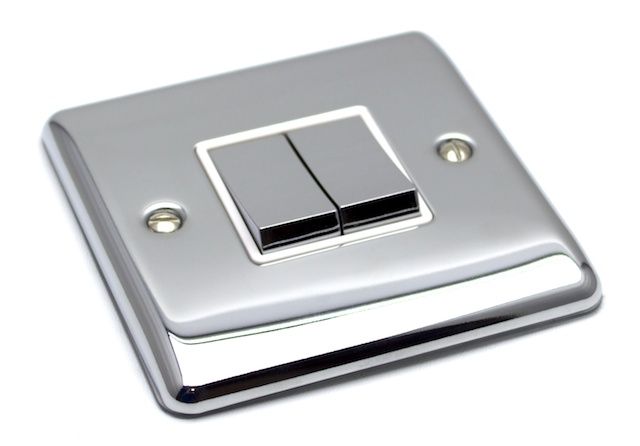 Definition Polished Chrome 2 Gang Double 10a Light Switch - D02PCW image 0