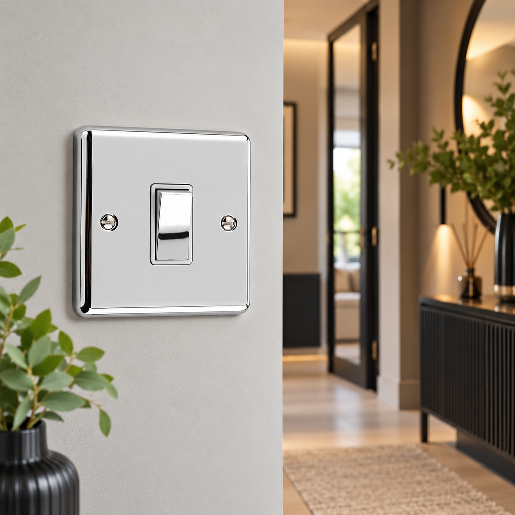 Polished Chrome 1 Gang Single 10A Light Switch - W01PCW