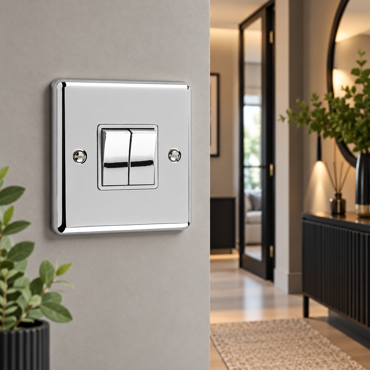Polished Chrome 2 Gang Double 10A Light Switch - W02PCW