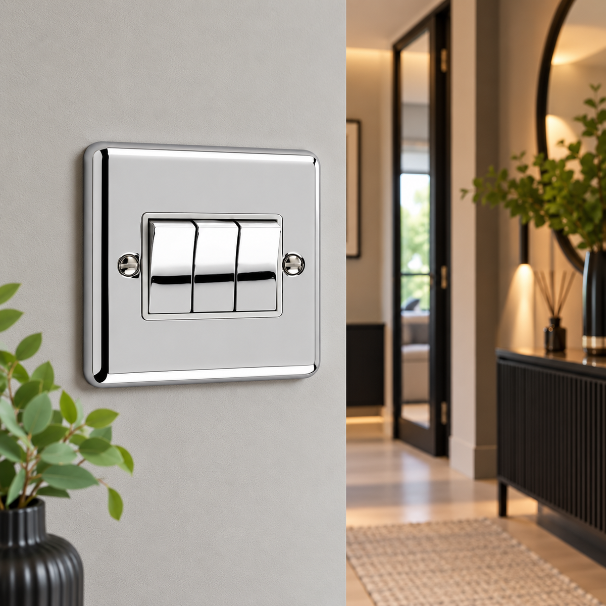 Polished Chrome 3 Gang Treble 10A Light Switch - W03PCW