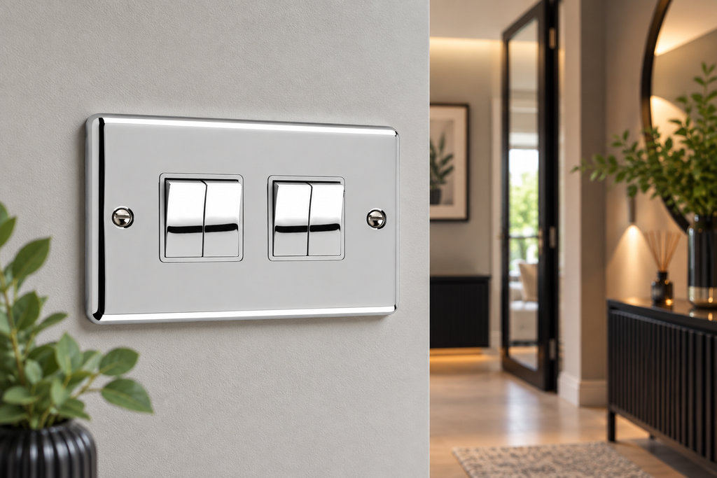 Polished Chrome 4 Gang Quad 10A Light Switch - W04PCW