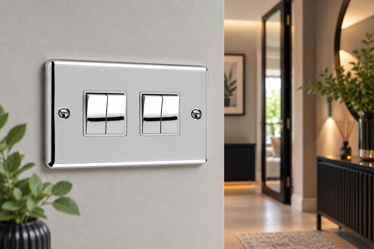 Polished Chrome 4 Gang Quad 10A Light Switch - W04PCW