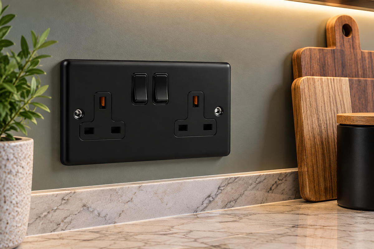 Matt Black 2 Gang DP Socket 13a - W07MBB