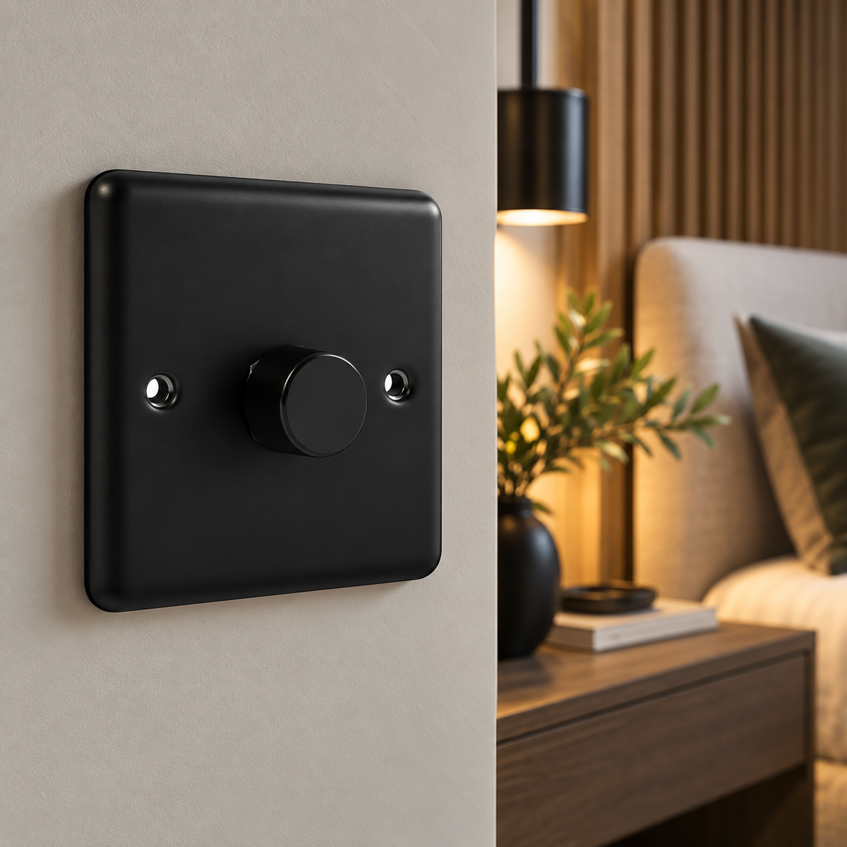 Matt Black 1 Gang 400W Dimmer Switch - W22MBB
