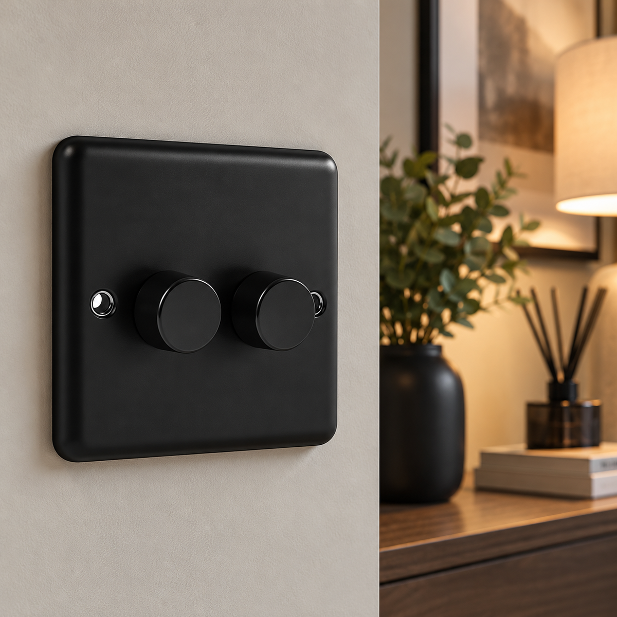 Matt Black 2 Gang 5w-150w Intelligent LED Dimmer - W11MBB-IN25