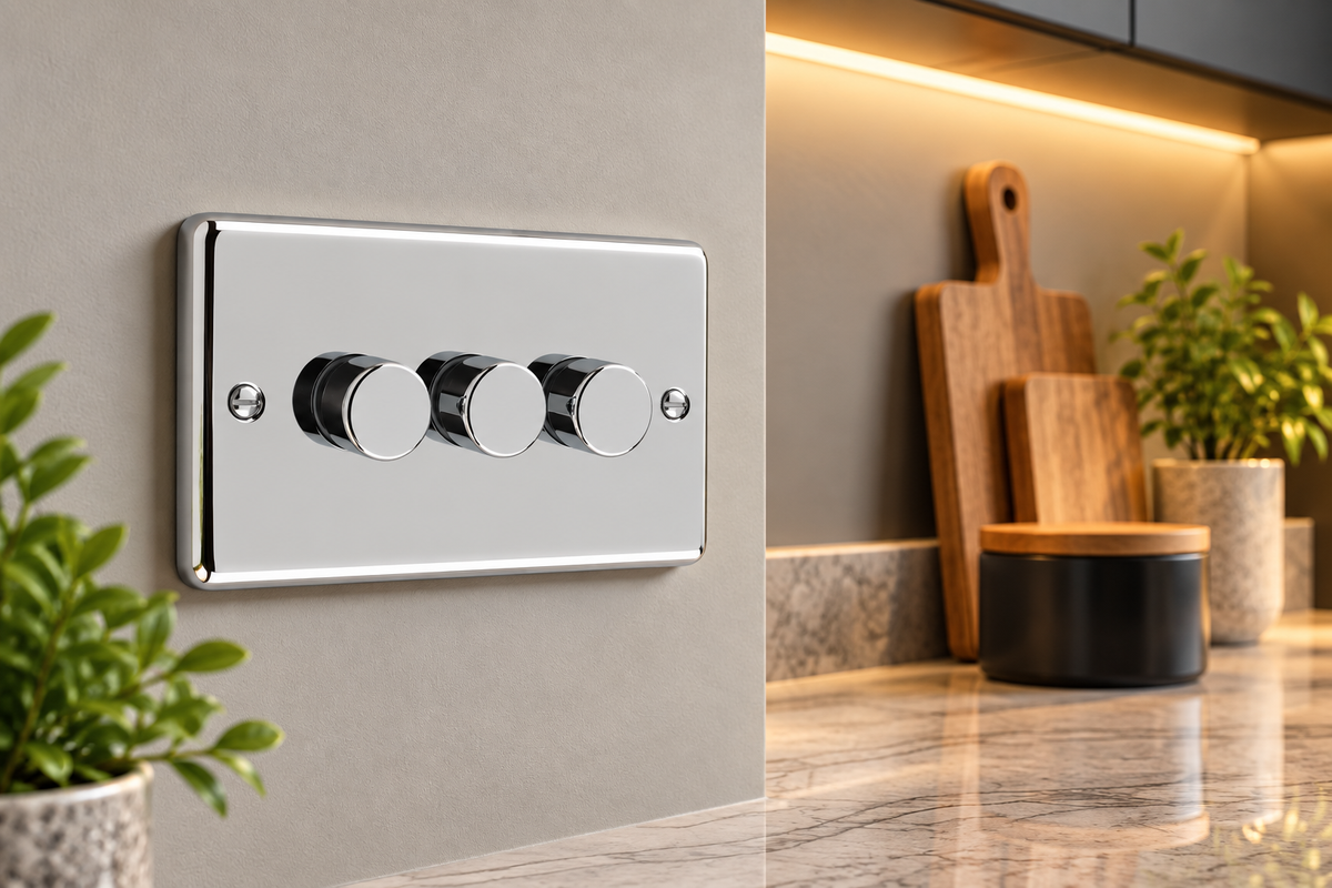 Polished Chrome 3 Gang 250W Dimmer Switch - W12PC